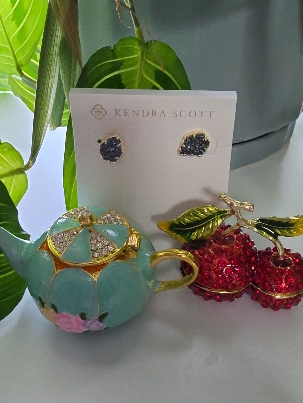 Kendra Scott Navy Blue Druzy Stud Earrings